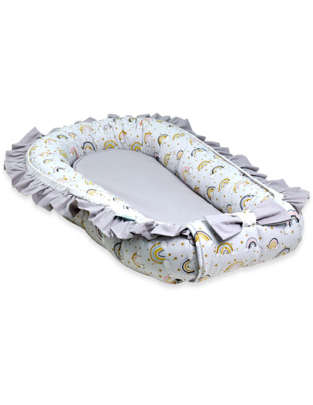 Baby Nest Premium din Bumbac, curcubeu cu gri
