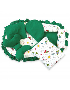 Set 5 piese Baby Nest Premium din Bumbac, rachete cu verde inchis 2