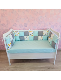 Aparatori de patut tip Patchwork gri cu fistic si stele 2