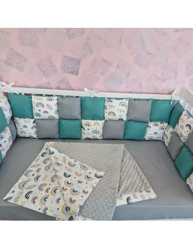 Aparatori de patut tip Patchwork gri cu turcoaz...