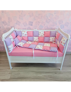 Aparatori de patut tip Patchwork mov cu roz si curcubeu 2