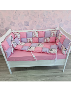 Aparatori de patut tip Patchwork mov cu roz si unicorn gri 2
