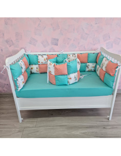 Aparatori de patut tip Patchwork roz cu turcoaz si braduti