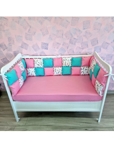 Aparatori de patut tip Patchwork roz cu turcoaz si... 2