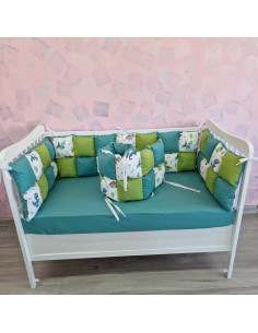 Aparatori de patut tip Patchwork verde cu turcoaz si...