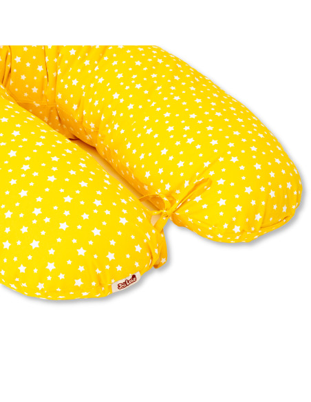 Husa din Bumbac pentru perna pentru gravide tip cornulet 3 in 1, galben cu stelute