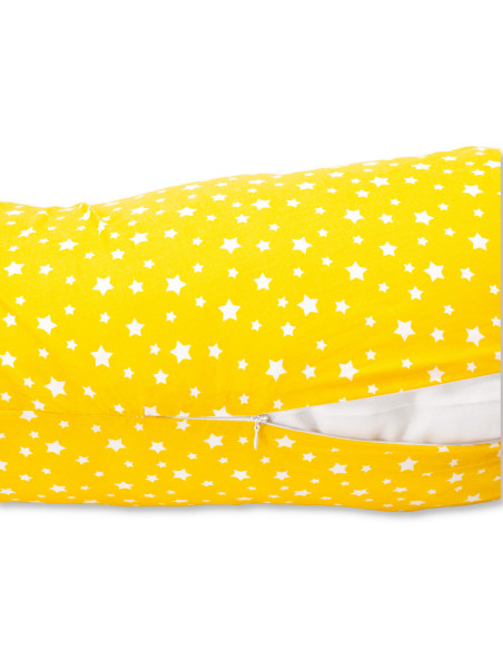 Husa din Bumbac pentru perna pentru gravide tip cornulet 3 in 1, galben cu stelute