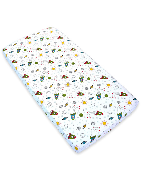 Cearsaf cu elastic pentru patut copii 120x60, rachete