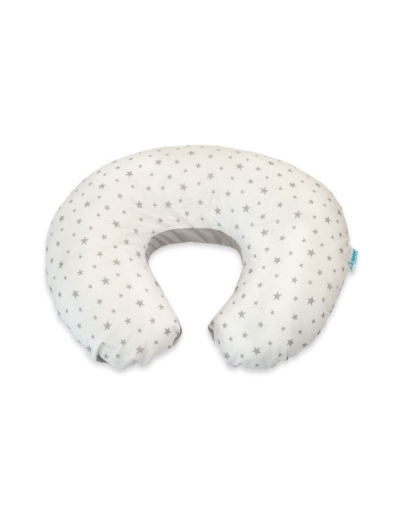 Husa Perna pentru alaptare 2 in 1, stele gri cu fundal alb