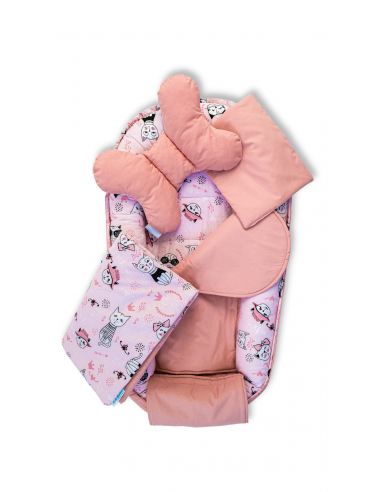 Set 5 piese Baby Nest din Bumbac, model pisici roz