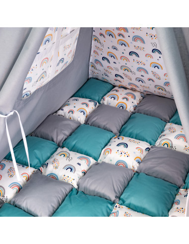 Cortulet de joaca Teepee, gri cu turcoaz si...