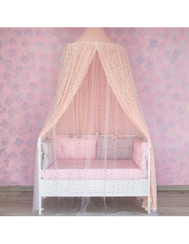 Baldachin de tavan din tulle si voal, peach alb