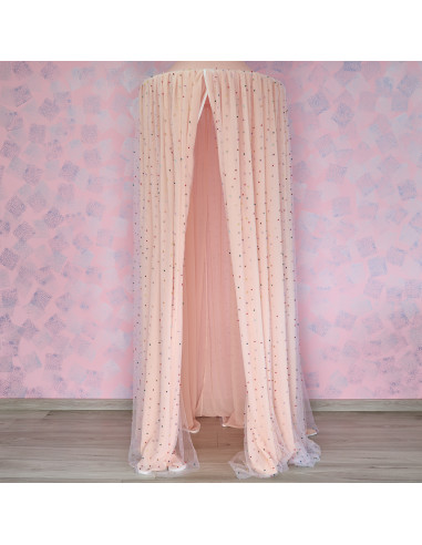 Baldachin de tavan din tulle si voal, peach alb