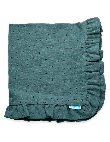 Paturica din muselina dublata cu broderie, 80 x 80cm, verde inchis
