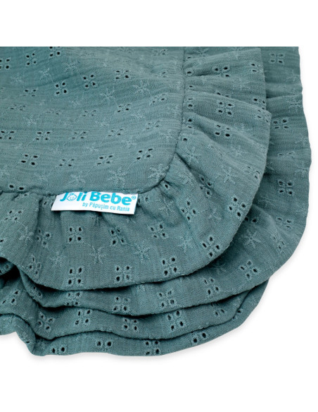 Paturica din muselina dublata cu broderie, 80 x 80cm, verde inchis