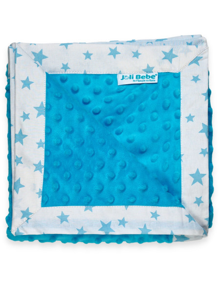 Paturica cu 2 fete din plus minky si bumbac, 100 x 100cm, stele cu albastru